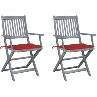 vidaXL Sillas De Jard&iacute;n Plegables 2 Uds Cojines Madera Maciza Acacia Vidaxl