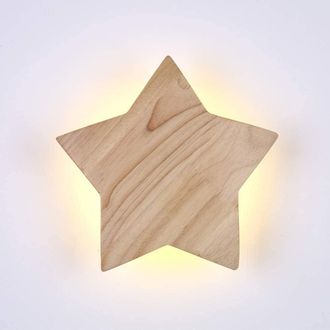 OEM Aplique De Pared Led, Estrella De Madera Maciza, Luz C&aacute;lida 3000k, &Oslash; 22 Cm, Dormitorio Infantil, Sala De Estar