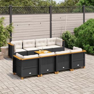 vidaXL Set De Sof&aacute;s De Jard&iacute;n 8 Piezas Y Cojines Rat&aacute;n Sint&eacute;tico Negro Vidaxl
