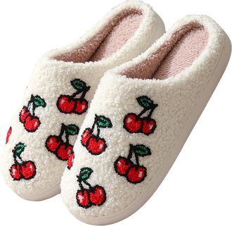 Generic Cartoon Slippers for Women and Men, Cozy Plush Warm Slipper Strawberry Mushroom Love Heart Fluffy Plush Slipper for Women and Men Unisex Soft Fuzzy Ho