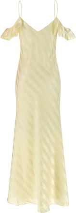Self Portrait Satin Striped Dress - Pale yellow