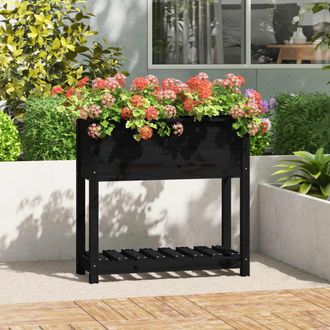 vidaXL Vidaxl - Jardinera Con Estante Madera Maciza Pino Negro 82,5x34,5x81 Cm