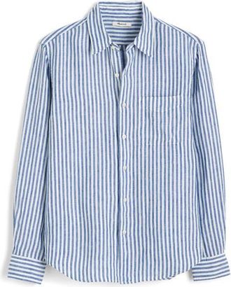 Madewell Linen & Organic Cotton Button-Up Shirt in Blue Stripe at Nordstrom, Size Xx-Large