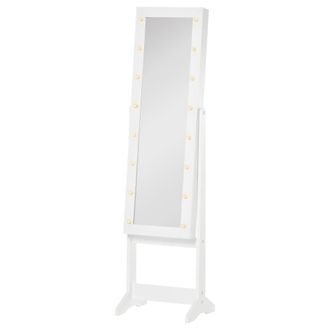 HOMCOM Joyero de pie con espejo 36x30x136 cm blanco