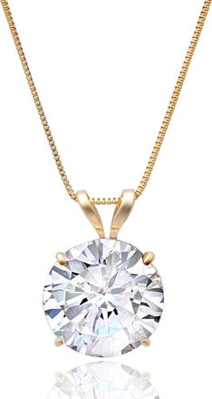 MAX + STONE 14k Yellow or White Gold Round Cubic Zirconia Pendant Necklace 5mm to 10mm