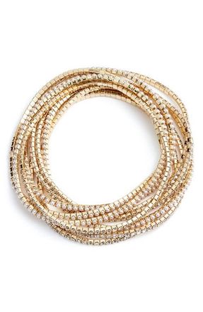 Nordstrom Set of 10 Crystal Stretch Bracelets in White- Gold at Nordstrom