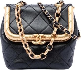 Chanel Pre-owned Quilted Lambskin Satchel - Dames - Vintage Mini Tas - Zwart - ONE Size - Leer - Vintage