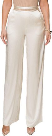 JLUXLABEL Deserae Silk Blend Wide Leg Pants in Cream at Nordstrom, Size X-Large