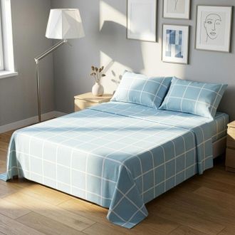 KASANOVA Completo letto matrimoniale policotone quadrotti azzurro
