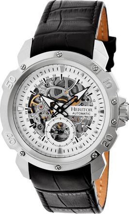 Heritor Conrad Skeleton Leather-Band Watch in Silver at Nordstrom
