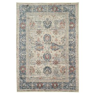 Kukoon Blue Cream Floral Washable Rug Traditional Living Room Carpet | Size: 80 cm x 300 cm