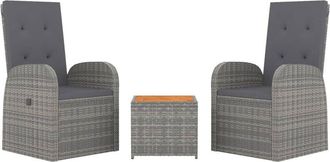 vidaXL 3 Piece Garden Lounge Set Grey Poly Rattan&Solid Wood Acacia vidaXL