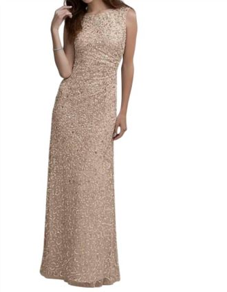 Adrianna Papell Cowl Back Dress In Champagne