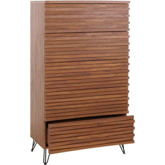 Hhg Hhg - Nunca Usado] C&oacute;moda 698, Armario Alto, Dise&ntilde;o 3d 5 Cajones Mdf Metal 145x80x44cm, Aspecto Nogal