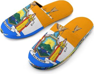 Generic New York State Flag Mens Cotton Slippers Memory Foam Comfort House Shoes Winter Indoor Slipper for Hotel Casa Spa