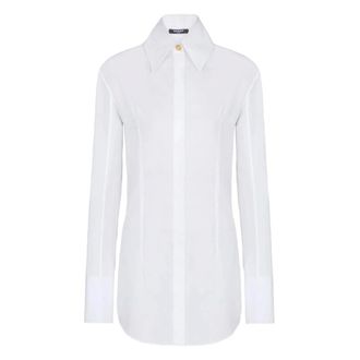 Balmain Shirts, female, White, Size: S Cotton Poplin Shirt