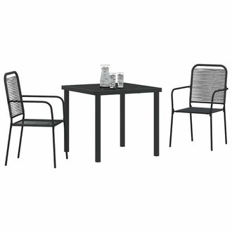 Berkfield Home Modern 3 Piece Garden Dining Set Black Cotton Rope & Steel