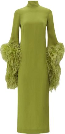 Taller Marmo Del Rio feather-trim midi dress - women - Viscose/Acetate - 42 - Green