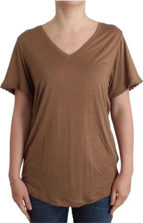 John Galliano Bruin Rayon Elegant Kortmouw Top - Dames - T-shirts - Bruin - S - Rayon - Tops