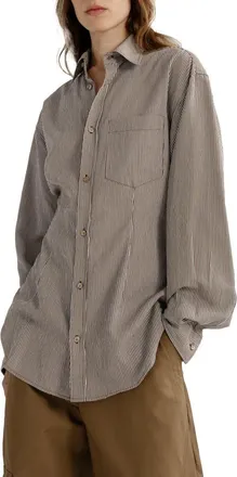 A Gold E Cinch Striped Long Sleeve Shirt in Jakarta Stripe Brown White at Nordstrom, Size X-Large
