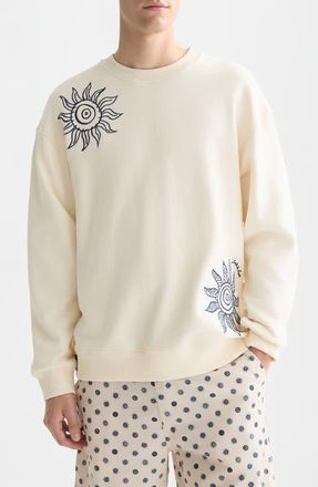 Scotch & Soda Oversize Embroidered Cotton Crewneck Sweatshirt in Eggnog at Nordstrom, Size Xx-Large