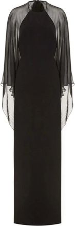 Alberta Ferretti Kleedjes, Dames, Zwart, S, Chiffon, Zwarte zijden jurk met chiffon cape