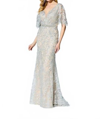 Montage by Mon Cheri Lace Trumpet Dress In Nude/silver