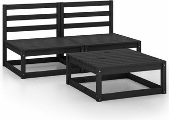 vidaXL Juego de muebles de jardín 3 pzas y cojines negro madera pino Vidaxl