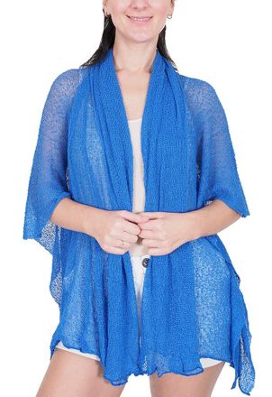 Mimosa Ikat Ladies Crochet Lace Fish Net Medium Length Maternity Cascade Collar Cardigan (One Size, Royal Blue)