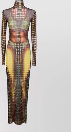 Jean Paul Gaultier long dress high neck sheer sleeves