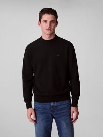 Calvin Klein Jeans Strickpullover CALVIN KLEIN JEANS LS EZ COTTON CREWNK SWEATER 12GG, Herren, Gr. XL, schwarz, Strick, Obermaterial: 100% Baumwolle, unifarben, regular 