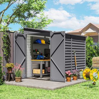 OUTSUNNY 5 x 9ft Galvanised Metal Garden Shed with Foundation Kit, Grey
