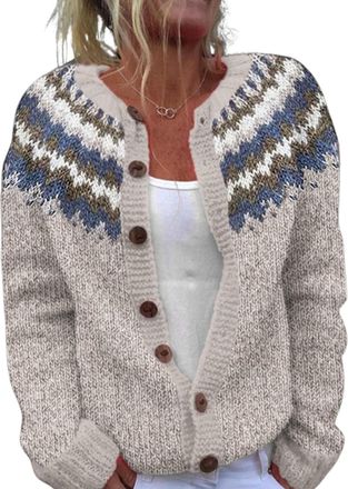 Generic Womens Cardigan Y2K Sweater Vintage Button Knitted Jacket Icelandic Nordic Coat Colorful Boho Cardigans 2026 New (8,S)