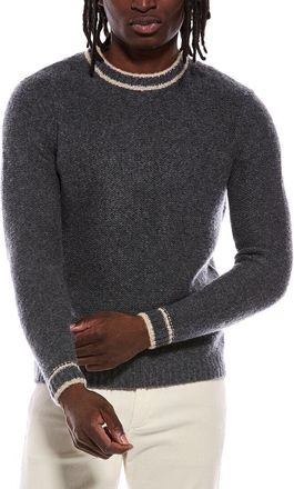 Autumn Cashmere Purl Crewneck Striped Trims Wool & Cashmere-Blend Sweater