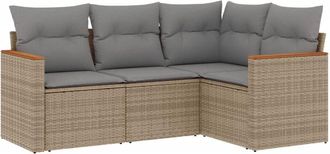 vidaXL Juego De Sof&aacute;s Jard&iacute;n Con Cojines 4 Pzas Rat&aacute;n Sint&eacute;tico Beige Vidaxl