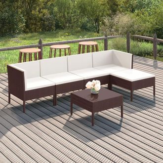vidaXL Set Muebles De Jard&iacute;n 6 Pzas Y Cojines Rat&aacute;n Sint&eacute;tico Marr&oacute;n Vidaxl