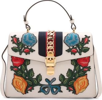 Gucci Pre-owned Gucci Medium Floral Embroidered Leather Sylvie Top Handle Bag 431665