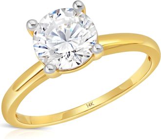 MAX + STONE 14k Yellow of White Gold 2 Carat Round Cubic Zirconia Solitaire Engagement Ring