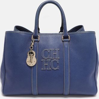 Carolina Herrera Blue Grained Leather Matteo Tote