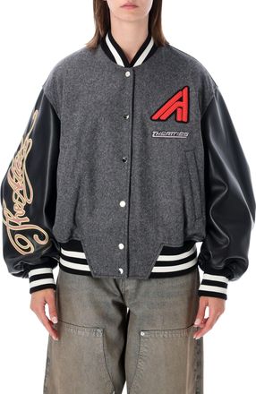 The Attico Grey Wool-Blend College Bomber Jacket