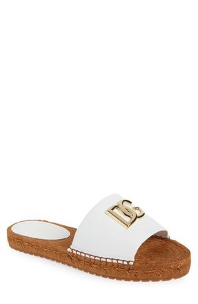 Dolce & Gabbana DG Logo Espadrille Flat Sandal in Optical White at Nordstrom, Size 10Us