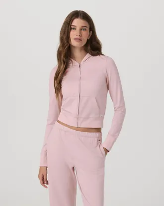 Vuori Clothing Halo Mini Full Zip Hoodie | Vintage Rose Heather | XS, Size Extra Small