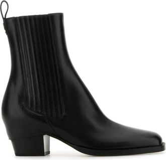 Fendi Zwarte leren enkellaarsjes - Dames - Cowboylaarzen - Zwart - 39 EU - Leer - Schoenen