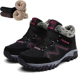 Generic Comfort Orthopedic Boots, Winter Snow Boots with Warm Fur Lined Anti-Slip Hiking Ankle Booties Walking Trekking Shoes (Black Rose Red, M, Adult, Women