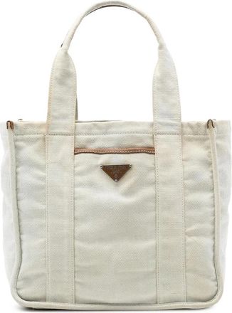Prada Pre-owned Canvas Tote Bag - Dames - Vintage Shopper - Wit - ONE Size - Vintage