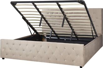 Beliani Ottoman Bed Velvet AMIENS 180 x 200 cm (EU Super King) Taupe