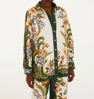 Farm Rio Collared Buttoned Shirt In Multi Green