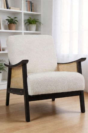 H&O Direct Mid Century Rattan Armchair in White