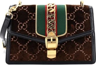 Gucci Sylvie Shoulder Bag GG Velvet Small crossbody bag - Bruin