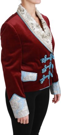 Dolce & Gabbana Womens Red Velvet Baroque Crystal Blazer Jacket Cotton Clothing